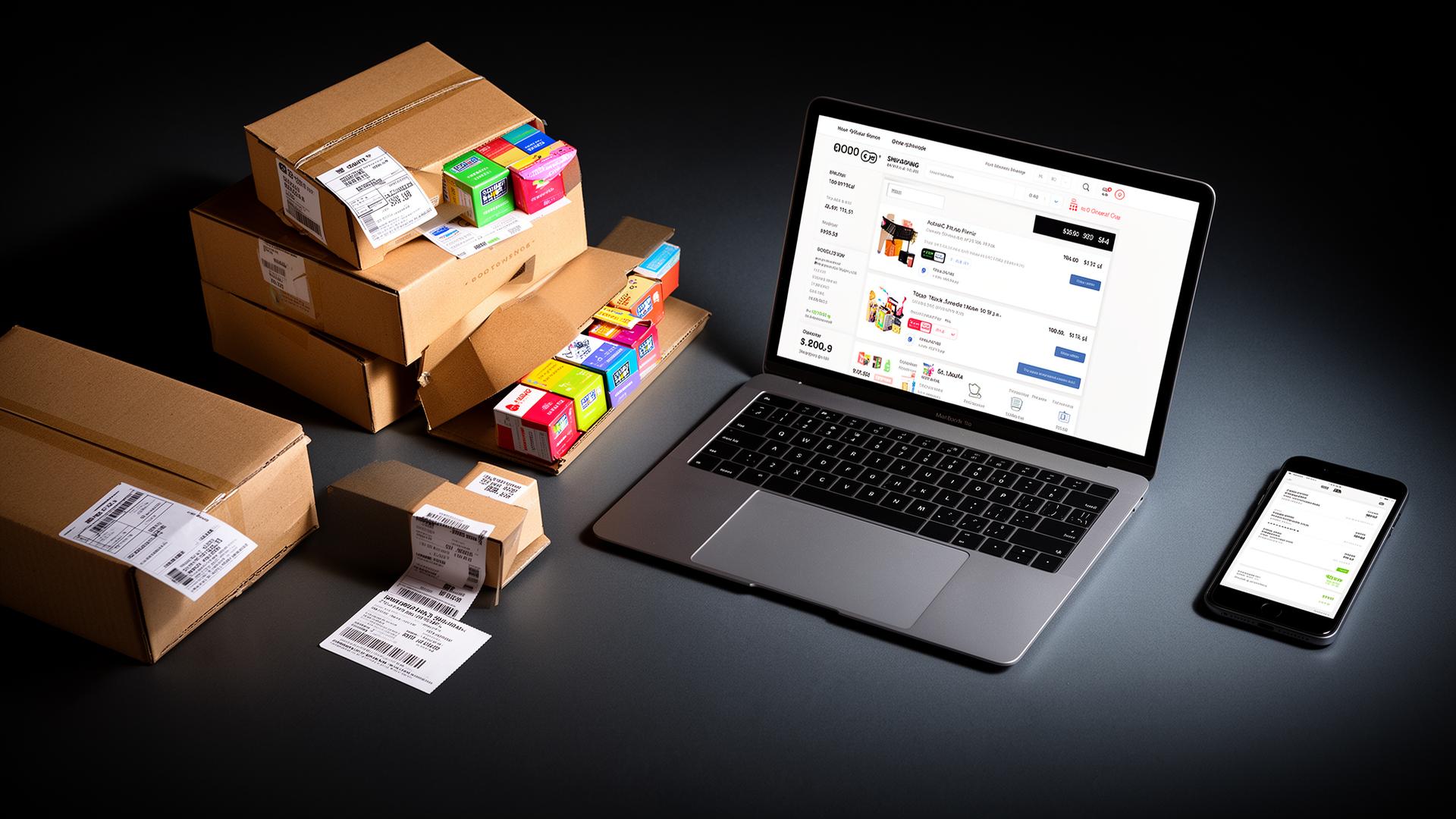Online orders and product packages ready for international shipping from China